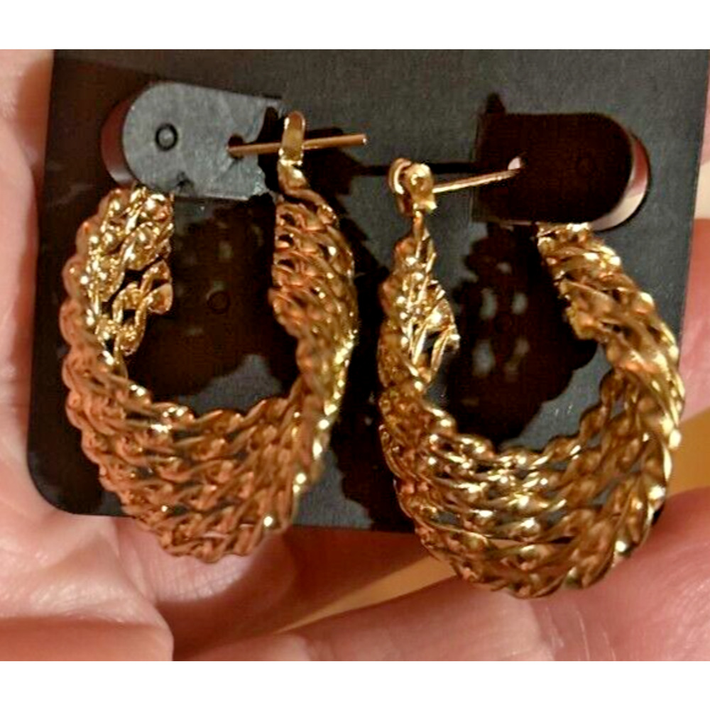 6 Braided Strand Twisted Gold Tone Earrings